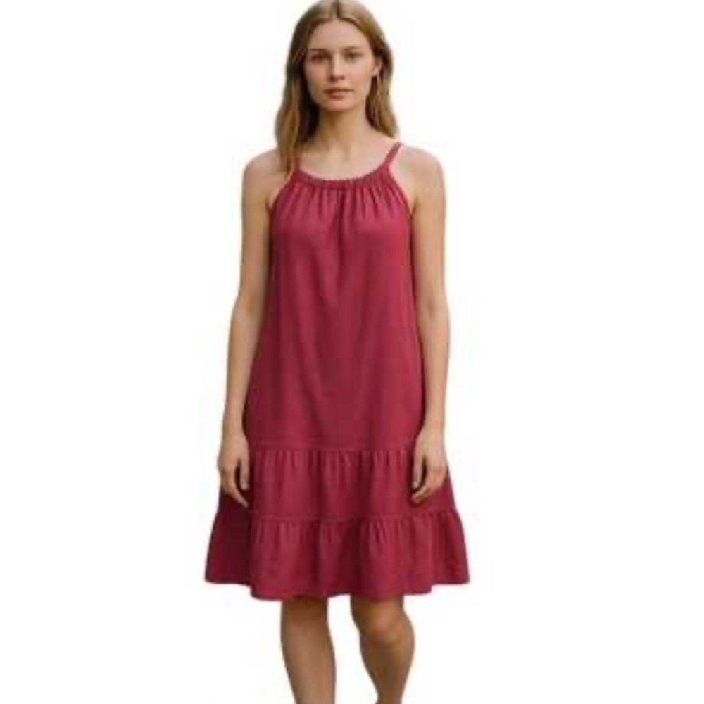 Bellambra Linen Dress Rose Pink Size XS Midi Tie Around Neck Cover Up Italy